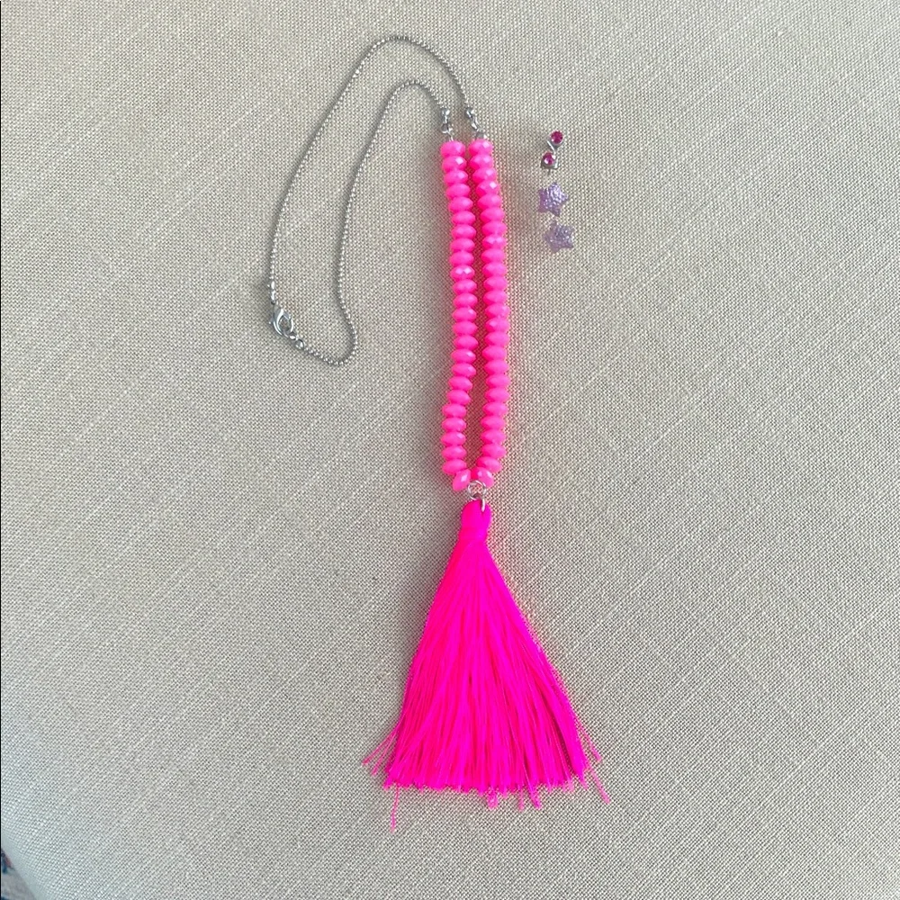 Claire’s Pink Beaded Tassel Necklace and Earrings Set